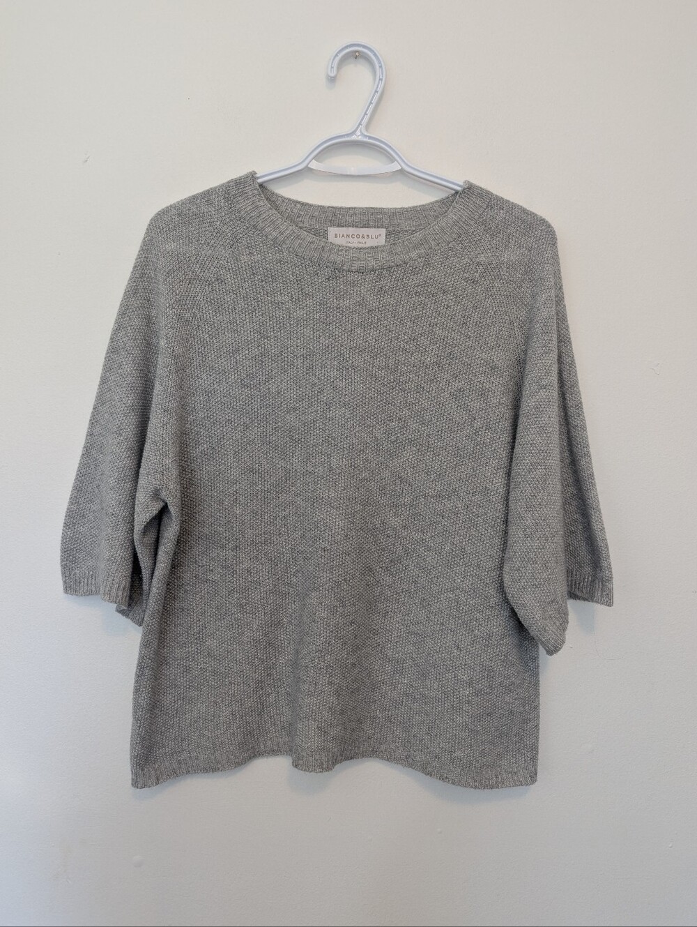 Bianco Blu Italy Merino Cashmere 90s Minimalist Knit Sweater Grey Old Money M